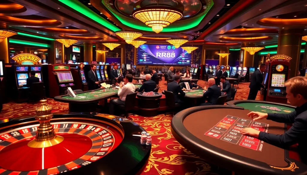 Experience the excitement of RR88's vibrant casino atmosphere with professional dealers and engaging games.