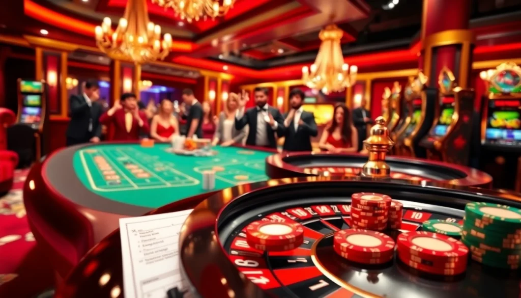 Players enjoying a thrilling game experience at kkwin.com casino with poker chips and roulette table.