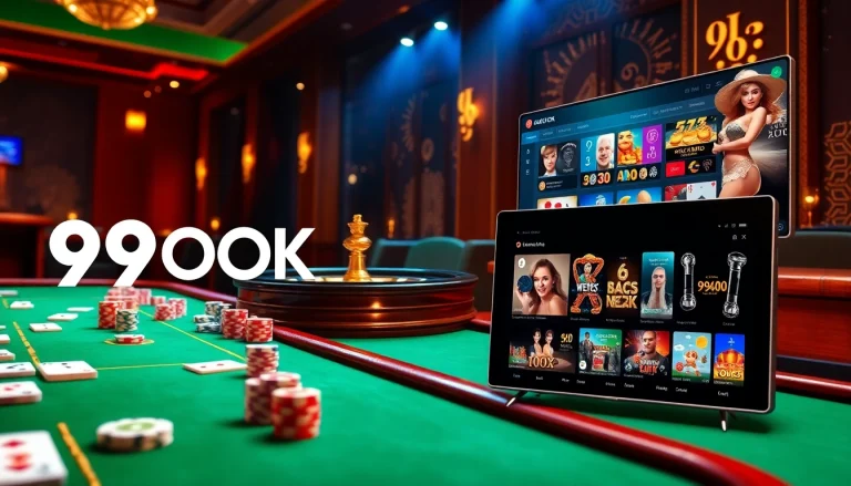 Exciting gaming scene at 99OK with vibrant casino elements and online gambling interface.