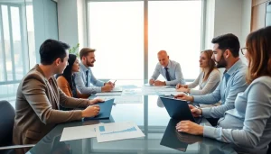 Collaborative professionals discussing SMSF set up in a modern office environment.