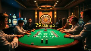 Engaging poker game at a luxury casino showcasing https://79king2.sa.com/ with vibrant colors and exciting atmosphere.