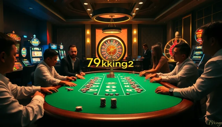 Engaging poker game at a luxury casino showcasing https://79king2.sa.com/ with vibrant colors and exciting atmosphere.