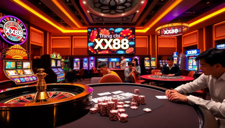 Experience the thrill of online gambling at Trang chủ XX88 with vibrant casino elements and engaging gameplay.