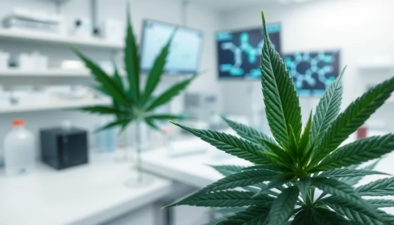 Close-up of a cannabis leaf in a lab setting, highlighting WIN55 cannabinoid research.