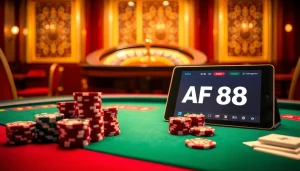 Engaging scene of a casino table with poker chips and cards, highlighting AF88 gambling excitement.