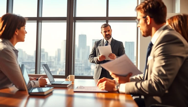 real estate lawyer discussing legal options with clients