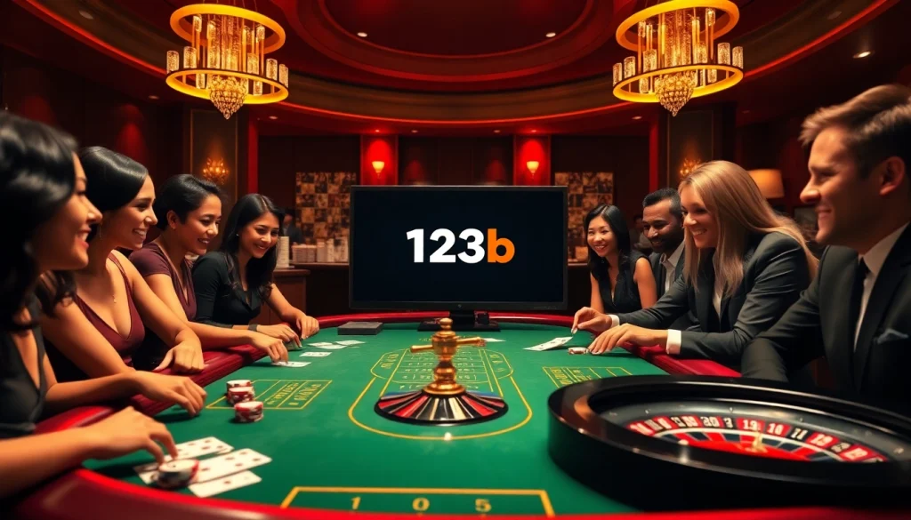 Players enjoying an exciting game of chance at 123b casino, with vibrant poker chips and engaging interface.