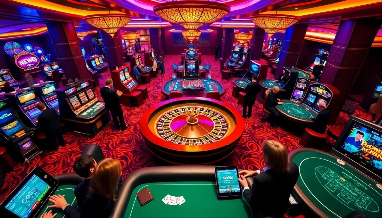 Experience the thrill of winning at NEW88 with vibrant casino gaming tables and online interfaces.