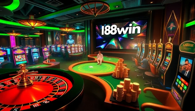 Experience the thrill of gambling at k88win with vibrant casino games, spinning roulette, and poker action.