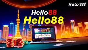 Hello88's vibrant promotional poster showcasing an exciting online betting experience with a lively casino atmosphere.