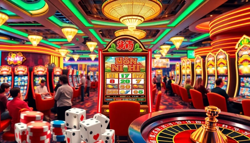 Nổ hủ slot machines inviting players with vibrant graphics and lively casino atmosphere