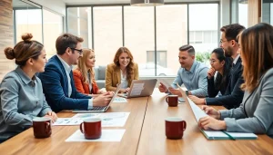 Collaborative team from an seo company fort myers discussing strategies and analyzing data.