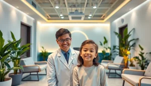 Top braces dentist in Kuala Lumpur warmly interacting with a child patient at a dental clinic.