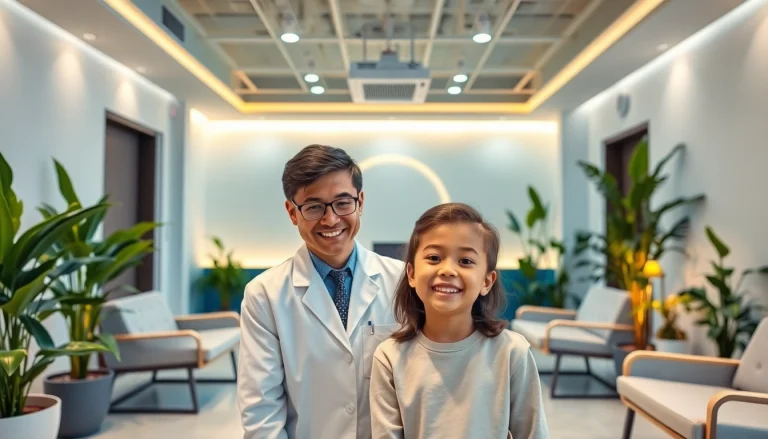 Top braces dentist in Kuala Lumpur warmly interacting with a child patient at a dental clinic.