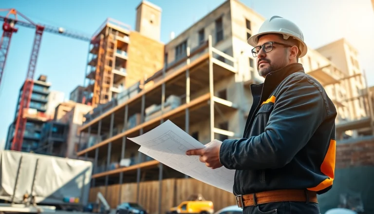 Experienced New York City General Contractor supervising a bustling construction site renovation.