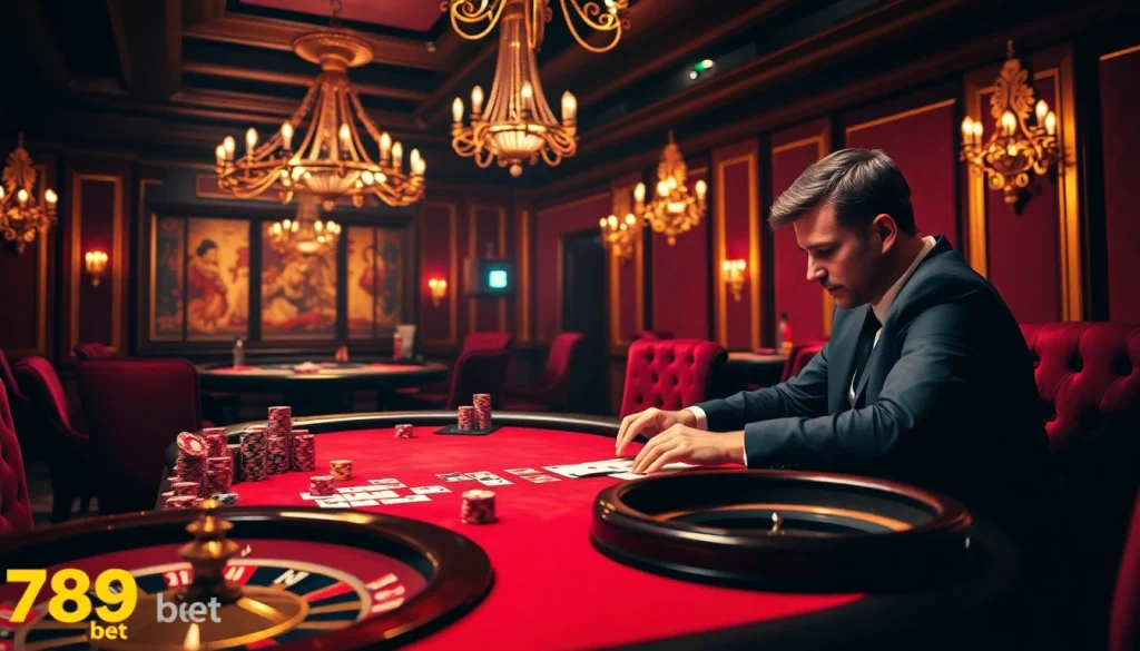 Experience the thrill of 789 bet at a luxurious casino table with vibrant chips and cards.