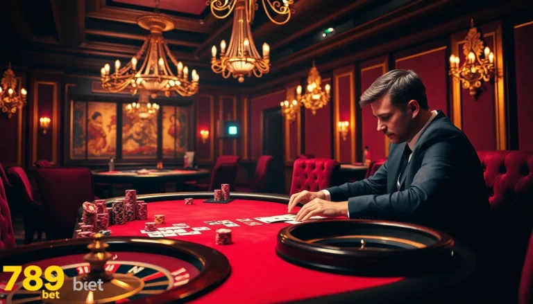 Experience the thrill of 789 bet at a luxurious casino table with vibrant chips and cards.