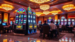 Engaging scene of players enjoying slot bet 100 action at a vibrant casino machine.