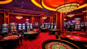 Players enjoying thrilling games at thabet com's luxurious casino environment.