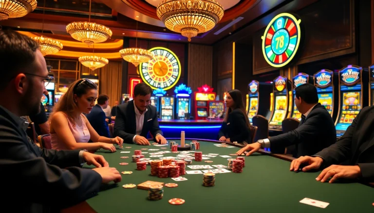Exciting poker game at 78king's casino table with vibrant chips and cards laid out.