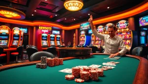 KJC players enjoying a thrilling poker game at a luxurious casino.