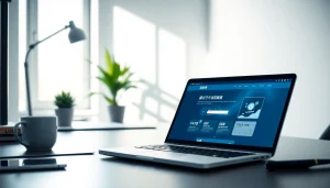 快连官网 displayed on a modern laptop in a bright workspace.