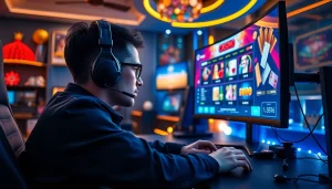 Engaging scene featuring the best online casinos Canada with vibrant gaming visuals and a focused player.