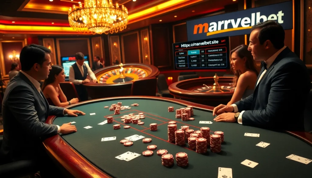 Experience thrilling gameplay at https://marvelbet.site/ with poker tables and roulette wheels in an upscale casino.