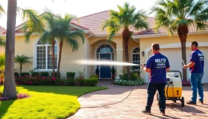 Professional pressure wash team revitalizing a home in Kissimmee, Florida.