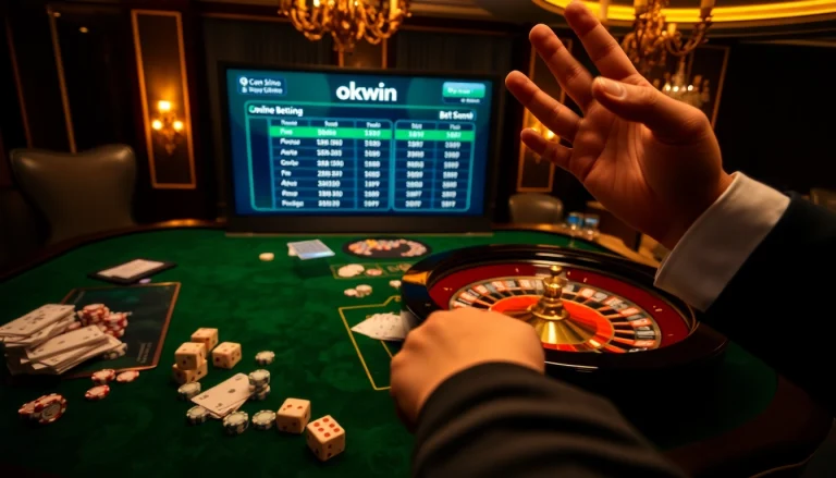 Players winning at a luxury casino table featuring Okwin betting options and gaming excitement.