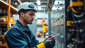 Engaged in a Wyoming Electrical Apprenticeship, an electrician examines a high-voltage panel, showcasing hands-on skills.