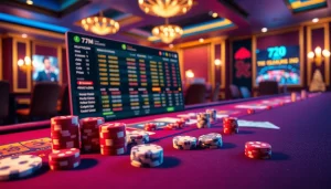Exciting casino scene highlighting 7m online betting with poker chips and live odds.