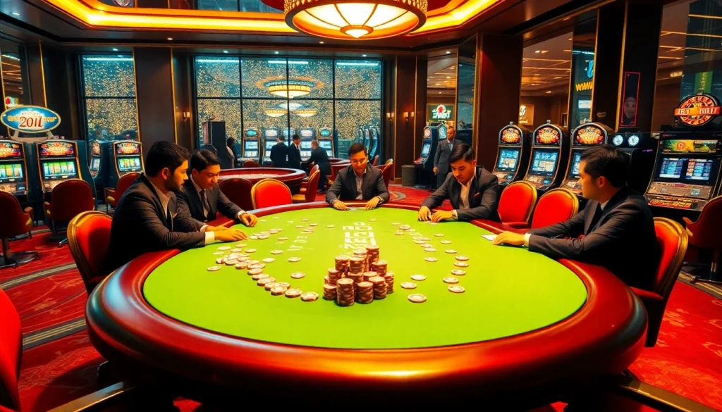 Experience thrilling gameplay at 7m.cn with vibrant poker tables, chips, and exciting casino ambiance.
