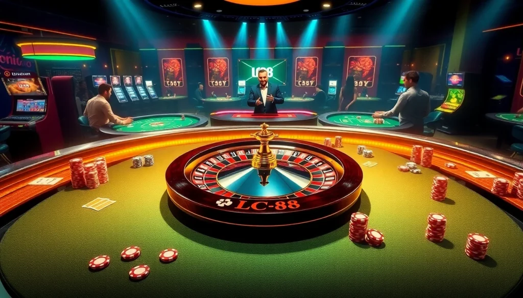 Experience thrilling gameplay at LC88's casino with exciting roulette and poker tables.