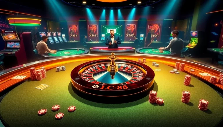 Experience thrilling gameplay at LC88's casino with exciting roulette and poker tables.