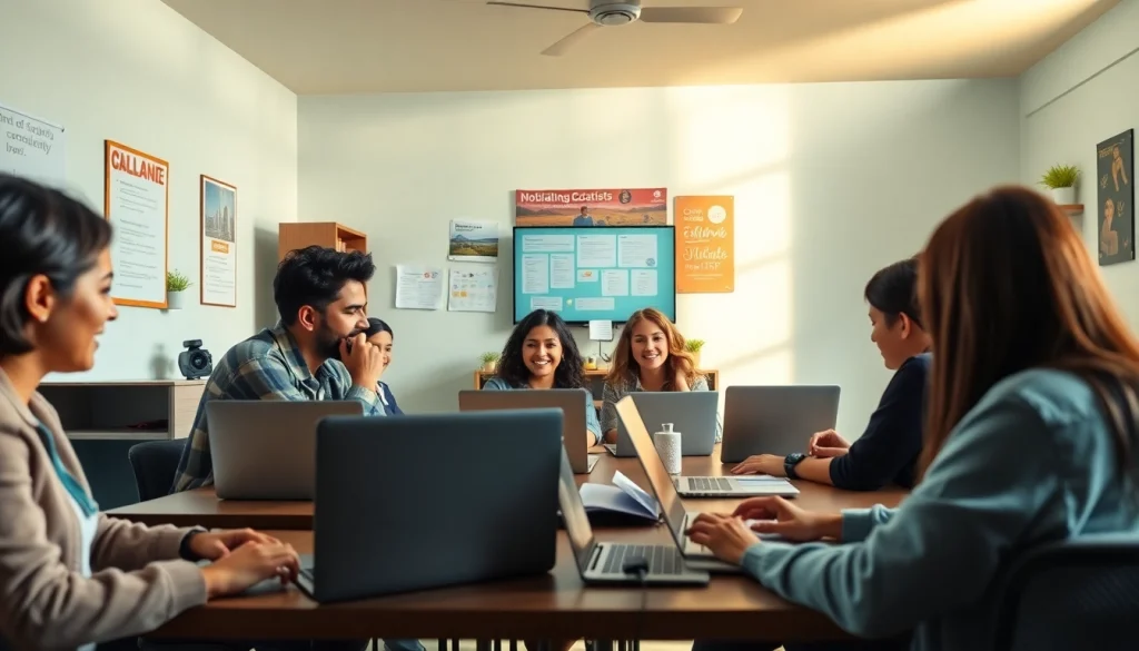 オンライン英語学習環境で、カランメソッド ランキングに焦点を当てた学習風景。友好的な仮想教室で学ぶ学生たち。