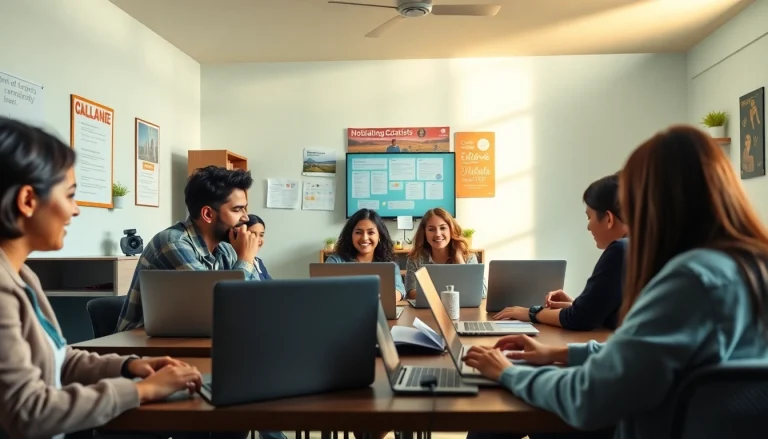 オンライン英語学習環境で、カランメソッド ランキングに焦点を当てた学習風景。友好的な仮想教室で学ぶ学生たち。