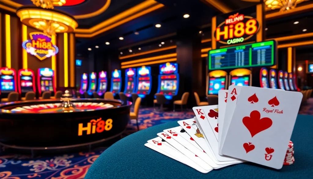 Experience the excitement at Hi88 casino with vibrant tables, poker chips, and thrilling gameplay.