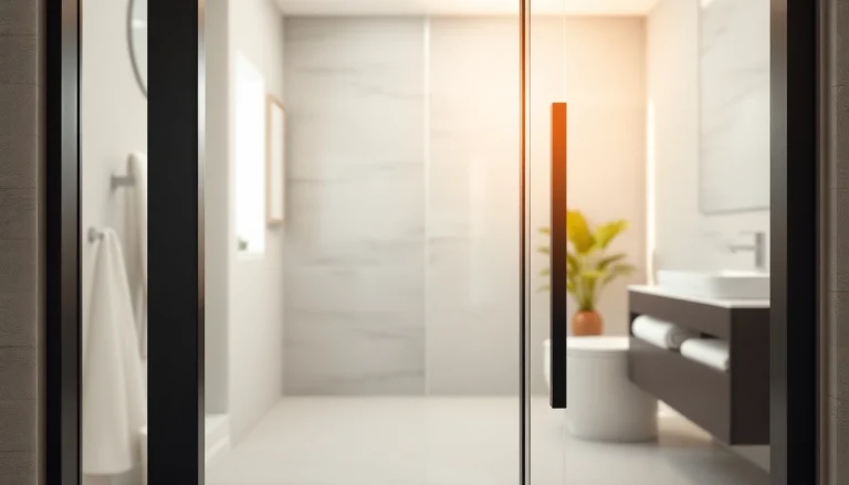 Showcasing a stunning black shower door frame in a contemporary bathroom setting.
