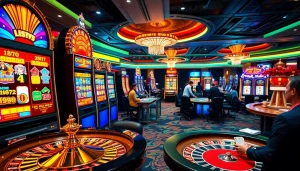 Engage with the thrill of uu88 nổ hũ at a vibrant casino floor showcasing exciting slot machines.