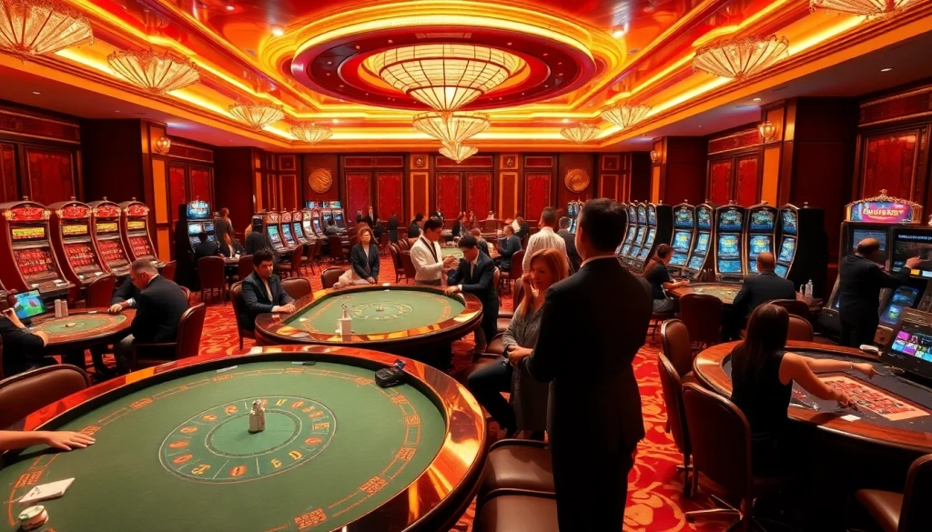 Players enjoying games at iwinclub with vibrant casino tables and exciting atmosphere.