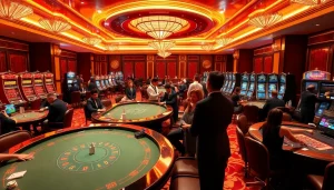 Players enjoying games at iwinclub with vibrant casino tables and exciting atmosphere.