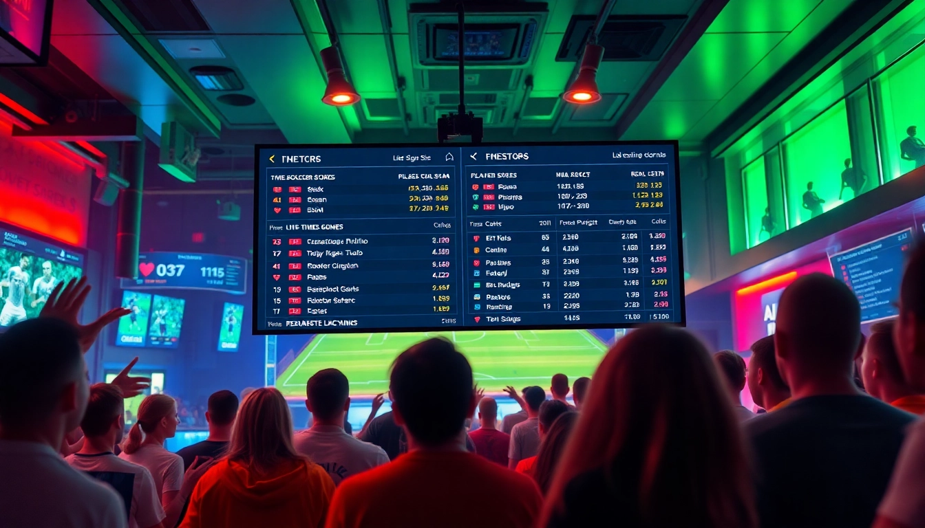 LiveScore | Tỷ số bóng đá trực tiếp displayed on vibrant screens in a lively sports bar.