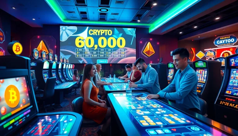 Best crypto casinos featuring vibrant gaming atmosphere with digital tables and diverse players.