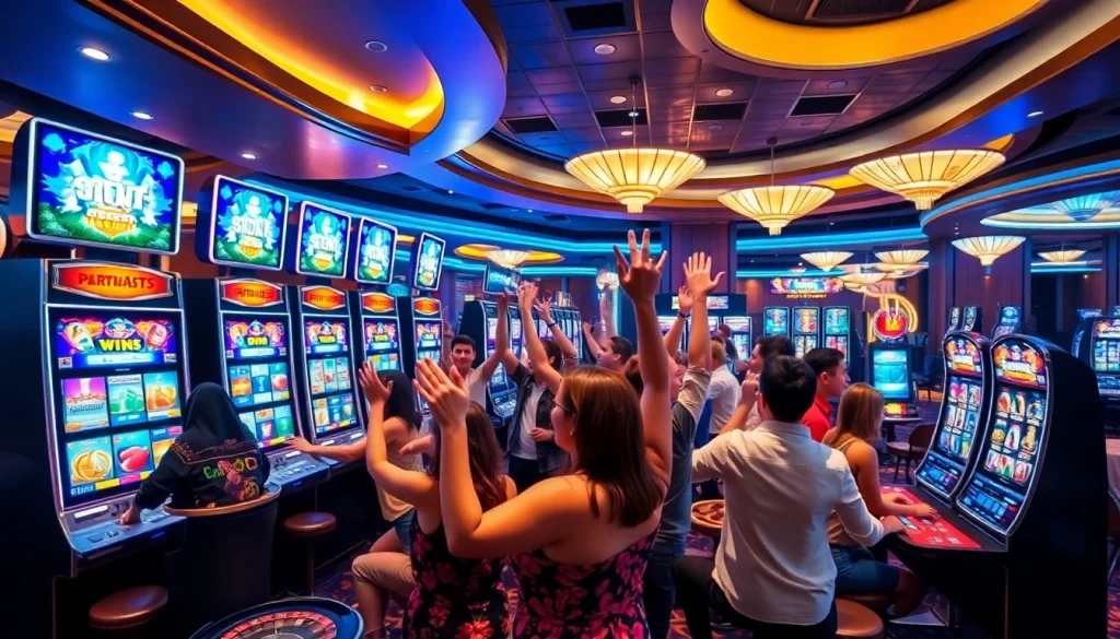 Playing vibrant slot online apiraja88 machines in a luxurious casino setting.