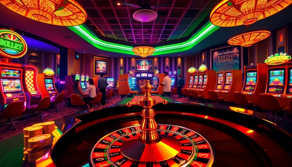 Players enjoying thrilling games at https://gg88.guru/ with vibrant casino tables and excitement.