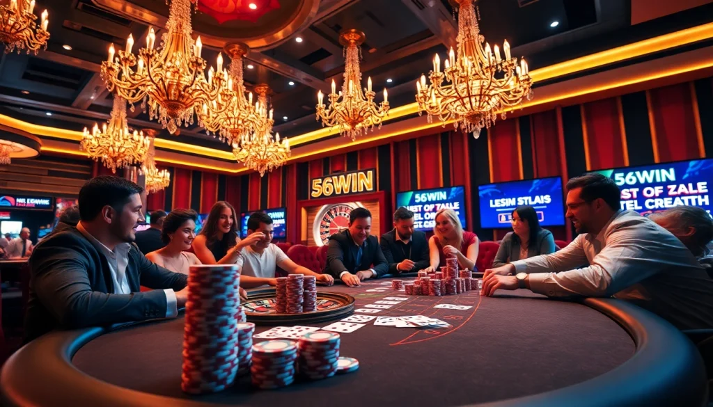 Casino players strategizing at a high-stakes table during the 56WIN SALE event.
