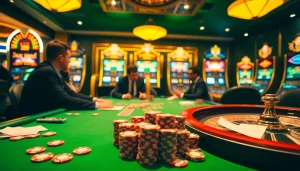 Excited players enjoying a poker game at NOHU90's luxurious casino table.