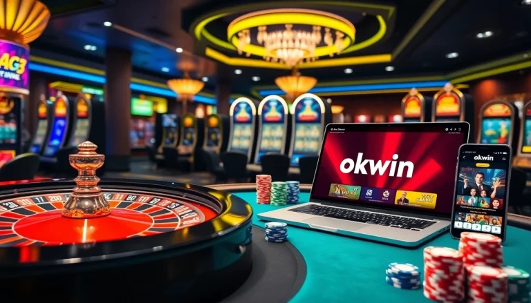 An exciting online gambling scene with various casino elements highlighting https://okwin.blog/ and engaging visuals.