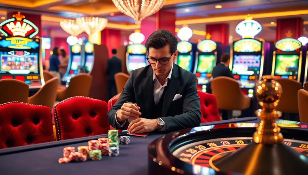 Haywin gamblers enjoying a high-stakes poker game at a luxurious casino table.